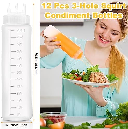 Maxdot 12 Pcs 24 Oz 3 Hole Squeeze Condiment Bottles
