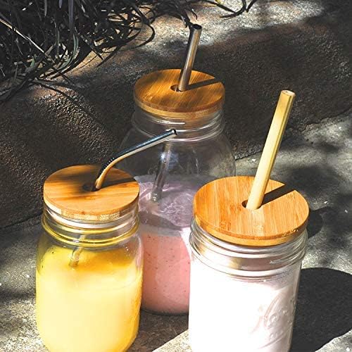 StrawPanda Bamboo Mason Jar Lids with Straw Hole 4 Wide Mouth Lids