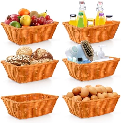 Coloch 6 Pack Bread Baskets 12 Inch Woven Plastic Rattan Storage Baskets