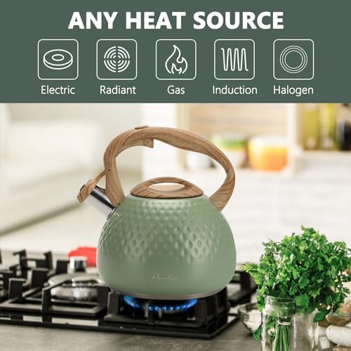 Harriet Tea Kettle 25QT Whistling with 5-Layer Bottom Green
