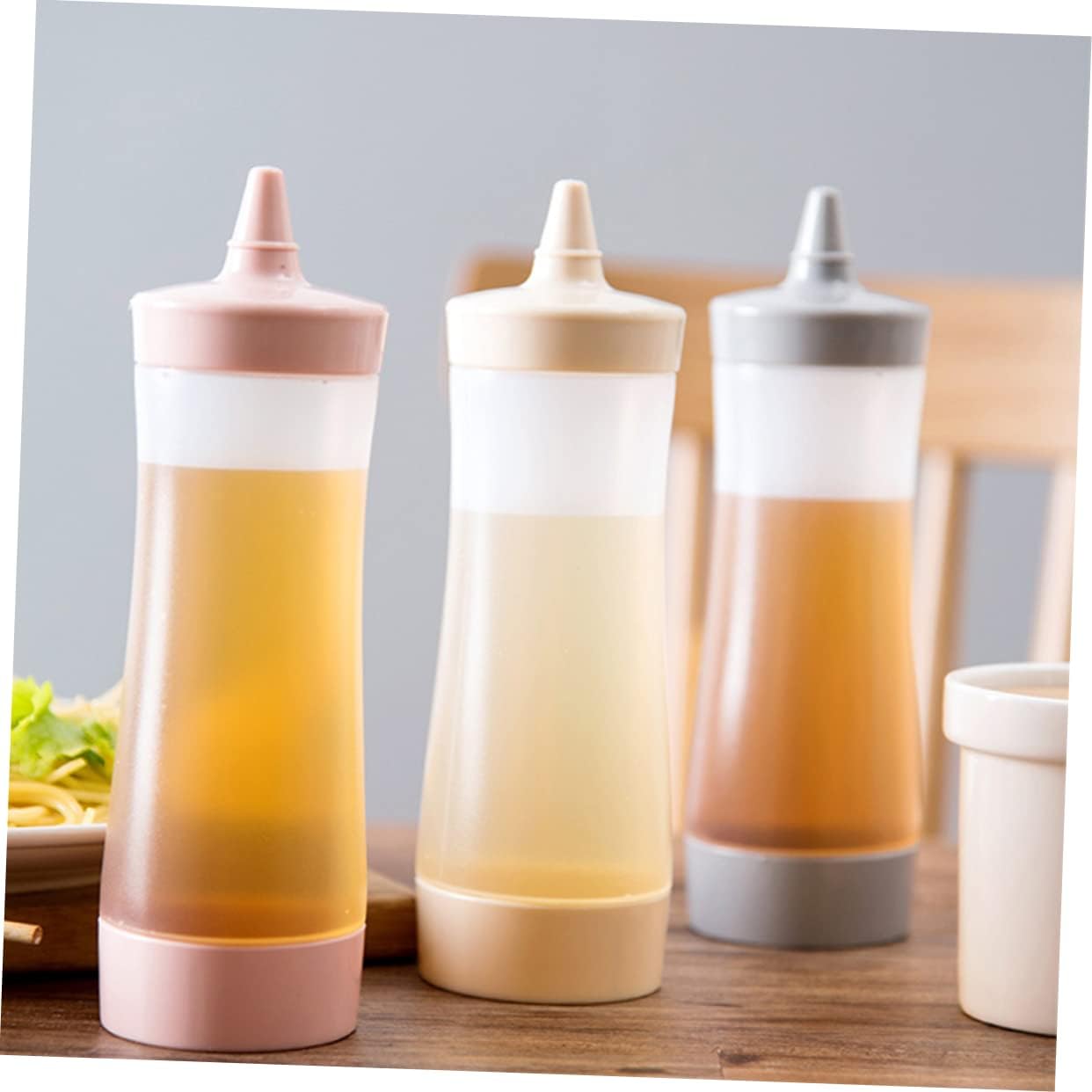 3 Pcs Reusable Salad Dressing Squeeze Bottles Beige