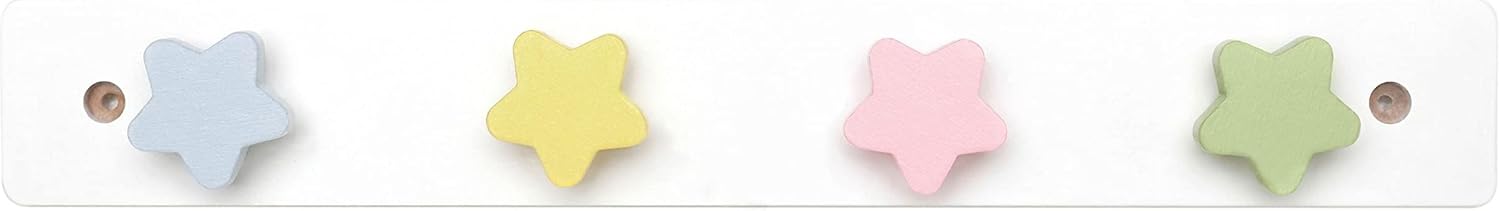 WonderBee Kids Coat Rack with 4 Star Hooks - White