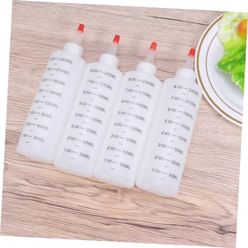 4pcs Plastic Tipped Salad Bottles with Red Lids for Condiments
