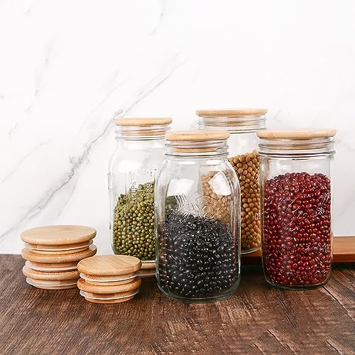 DingCo Reusable Mason Jar Lids Acacia Wood Silicone Sealing 8PCS Wide Mouth