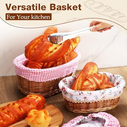 2 Pcs Wicker Bread Basket with Liner and Lid