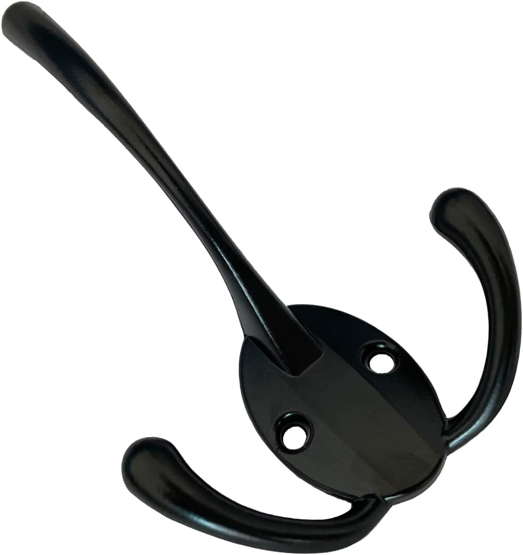 Mokife 5 Pack Black Rustic Coat Hooks Triple Prong Wall Mount