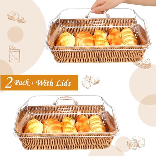 Ziliny 2 Piece Wicker Bread Baskets with Acrylic Lids