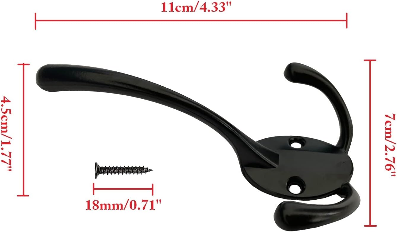 Mokife 5 Pack Black Rustic Coat Hooks Triple Prong Wall Mount