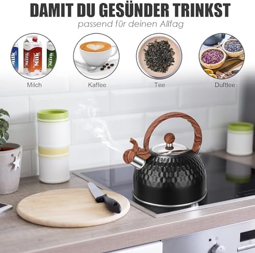 Sorfity Whistling Tea Kettle 25L with Wood Handle Black