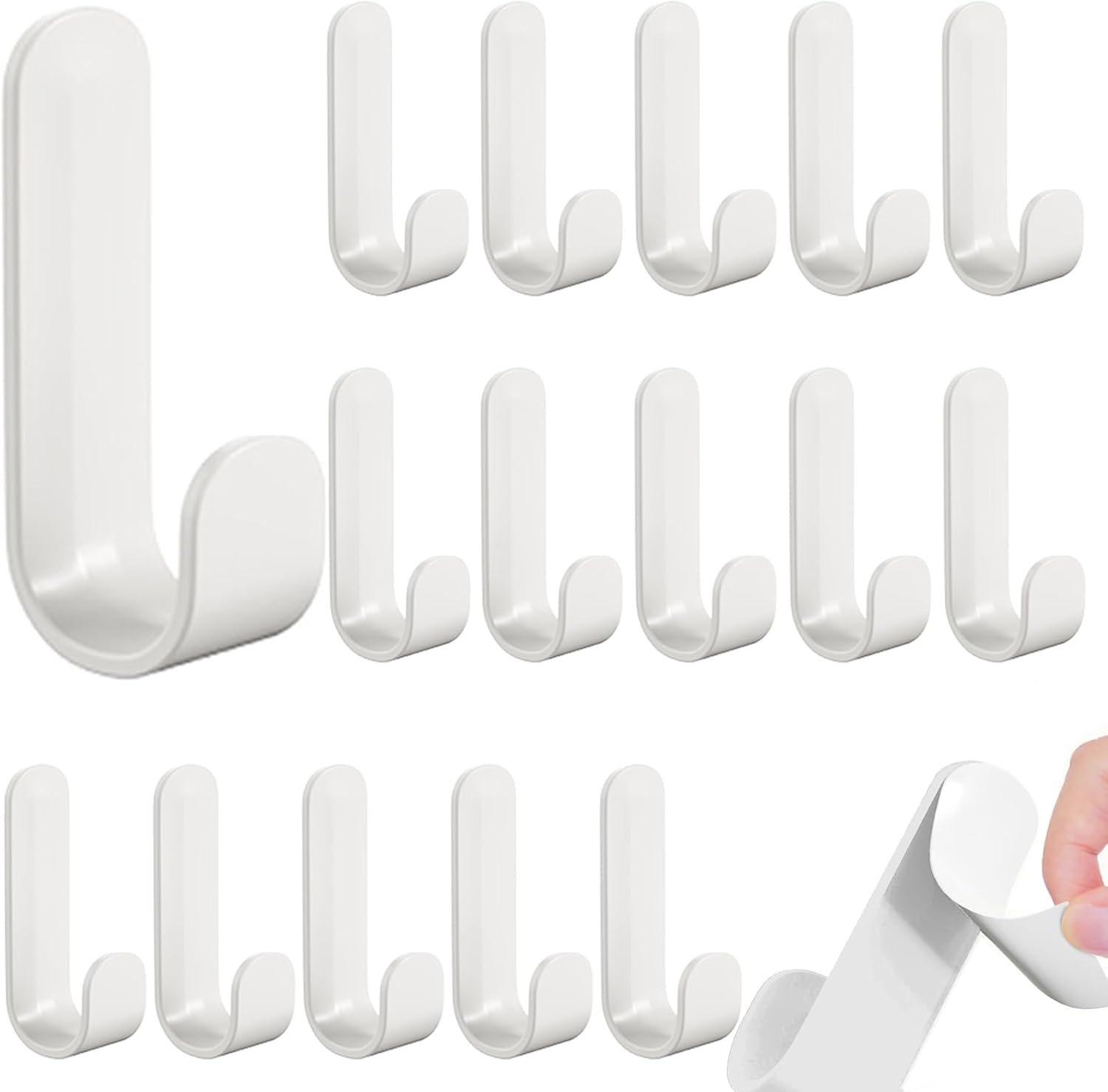 16 Pack J-Shaped Adhesive Hooks for Wall Damage-Free Key Holder