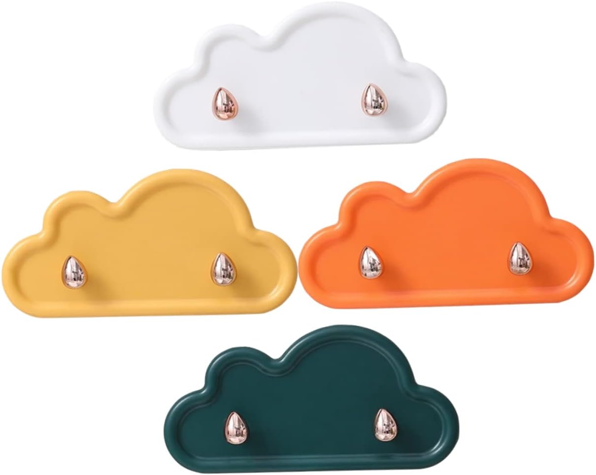 Veemoon 4 Pack Cloud Shape Adhesive Wall Hooks Key Holder Towel Rack