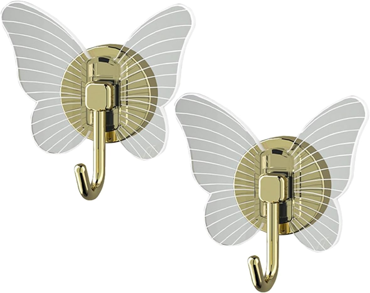 PRETYZOOM 2Pcs Self-Adhesive Butterfly Wall Hooks for Keys and Towels