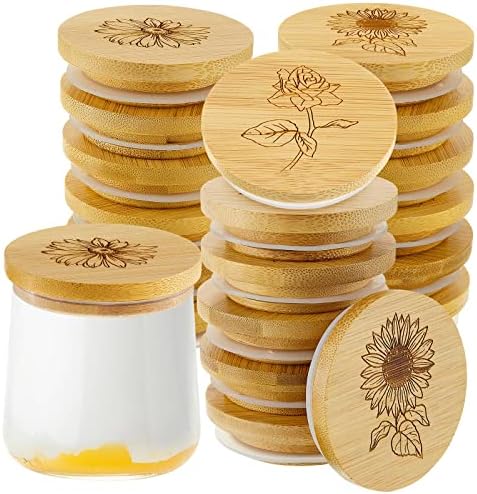 Gueevin 18-Piece Bamboo Yogurt Jar Lids with Silicone Seals