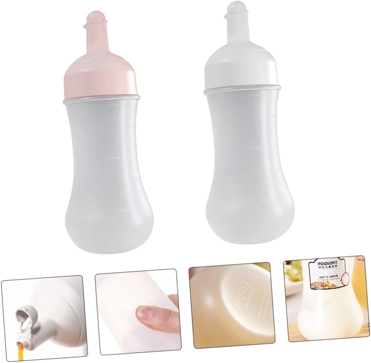 GRIRIW 2 Pack Condiment Squeeze Bottles Leakproof with Scale