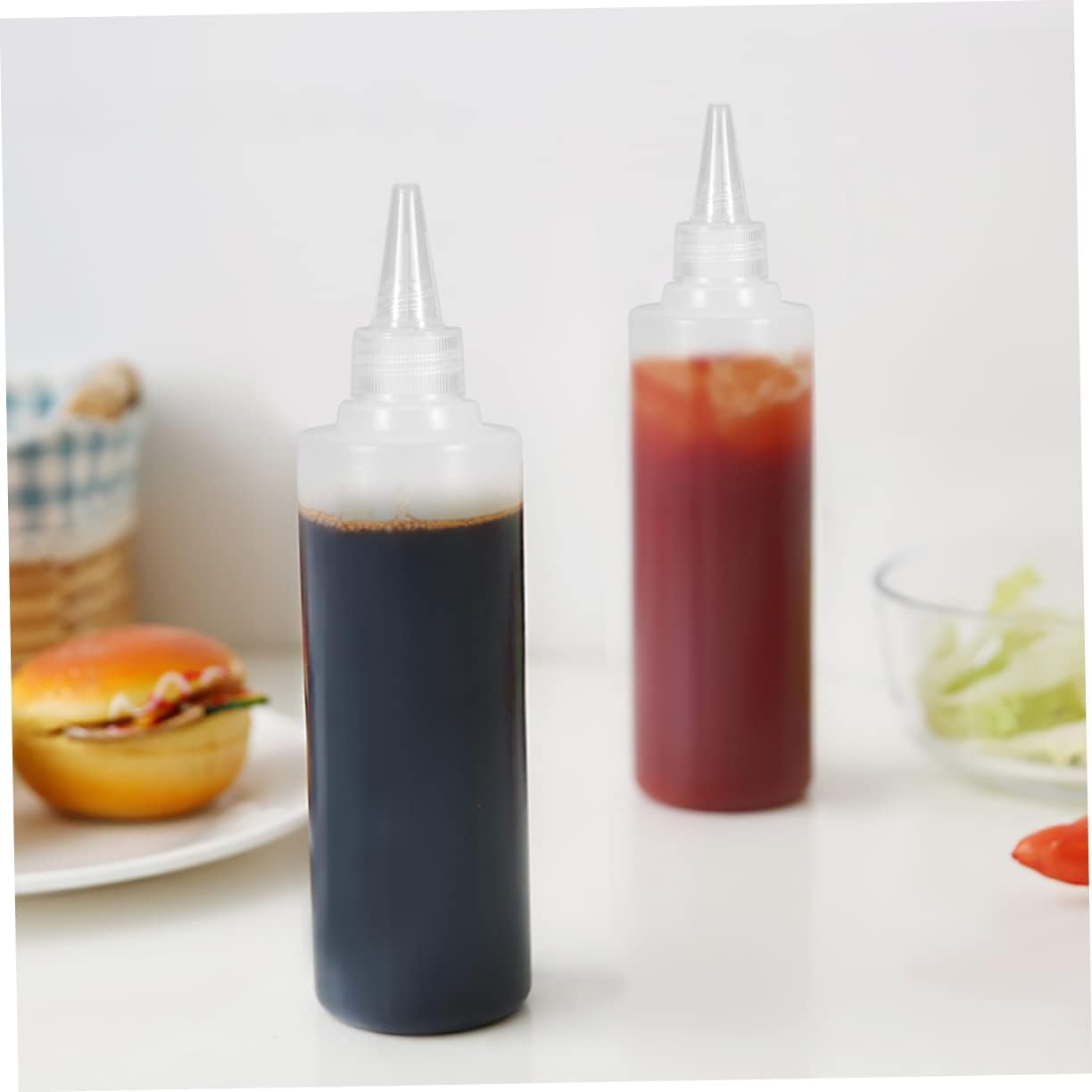 6 Pack 250ml Pointed Mouth Squeeze Bottles for Condiment Use