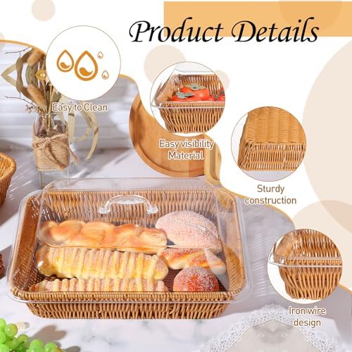 Ziliny 2 Piece Wicker Bread Baskets with Acrylic Lids