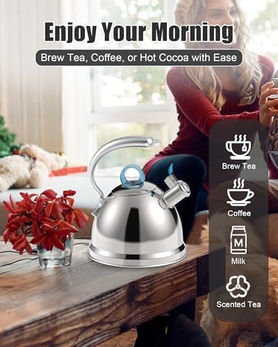 Harriet Whistling Tea Kettle 25 Quart Stainless Steel with Dolphin Handle
