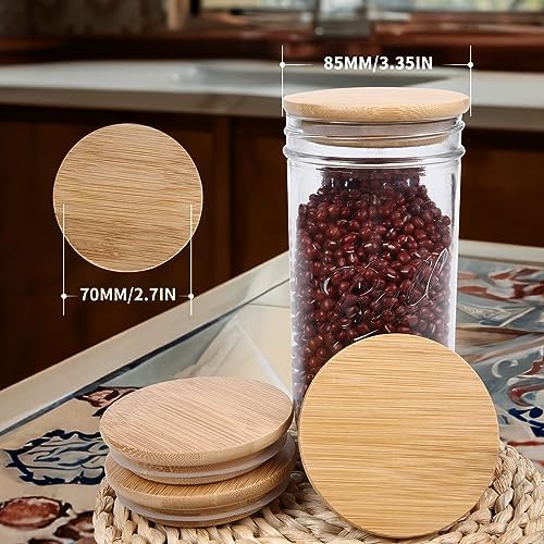 DingCo Reusable Mason Jar Lids Acacia Wood Silicone Sealing 8PCS Wide Mouth