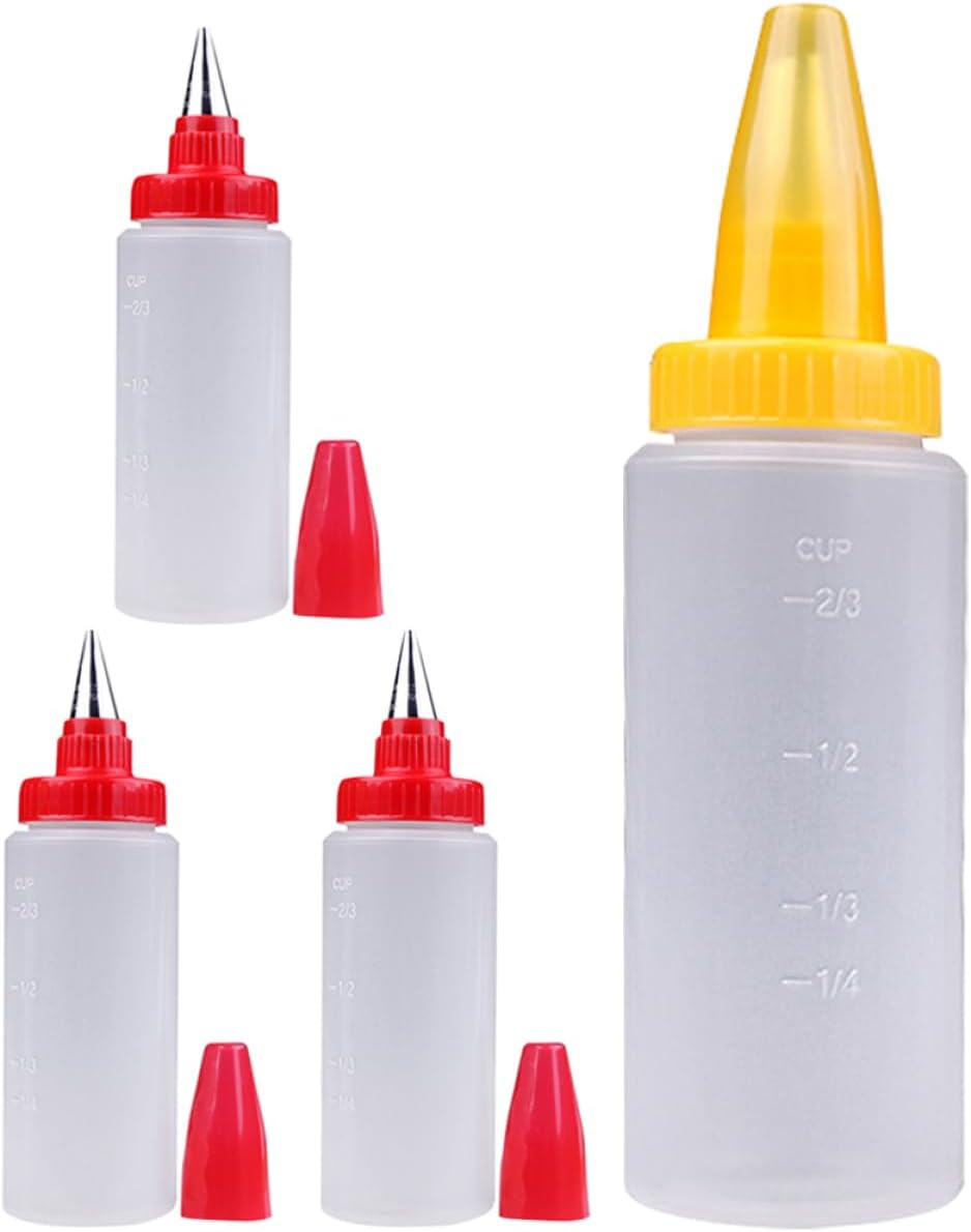 4pcs4 Sets Clear Condiment Squeeze Bottles for Cake Icing Piping