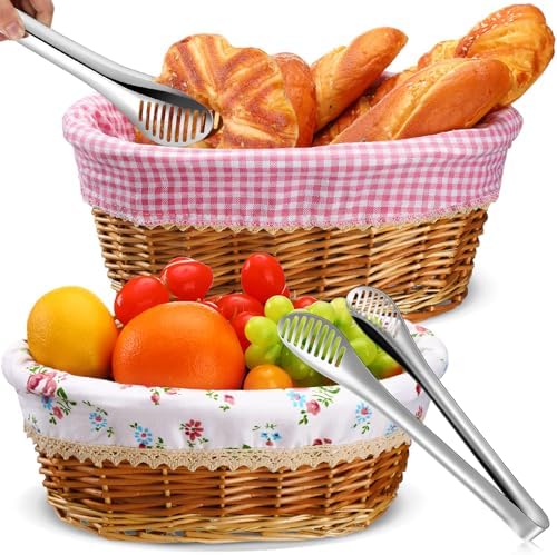 2 Pcs Wicker Bread Basket with Liner and Lid
