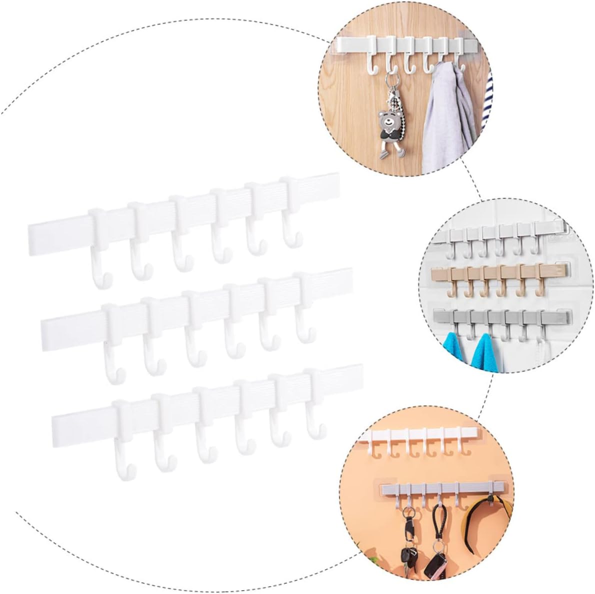 3Pcs Kitchen Bathroom Towel Hook Rack with Adjustable Hooks