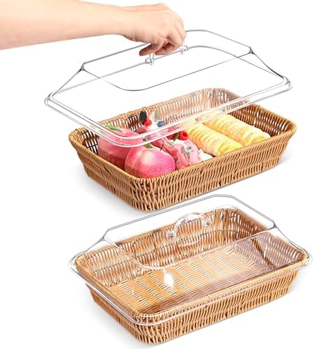 Ziliny 2 Piece Wicker Bread Baskets with Acrylic Lids