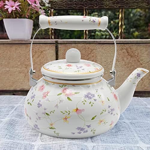 Saihisday Enamel Teakettle with Green Rose Design