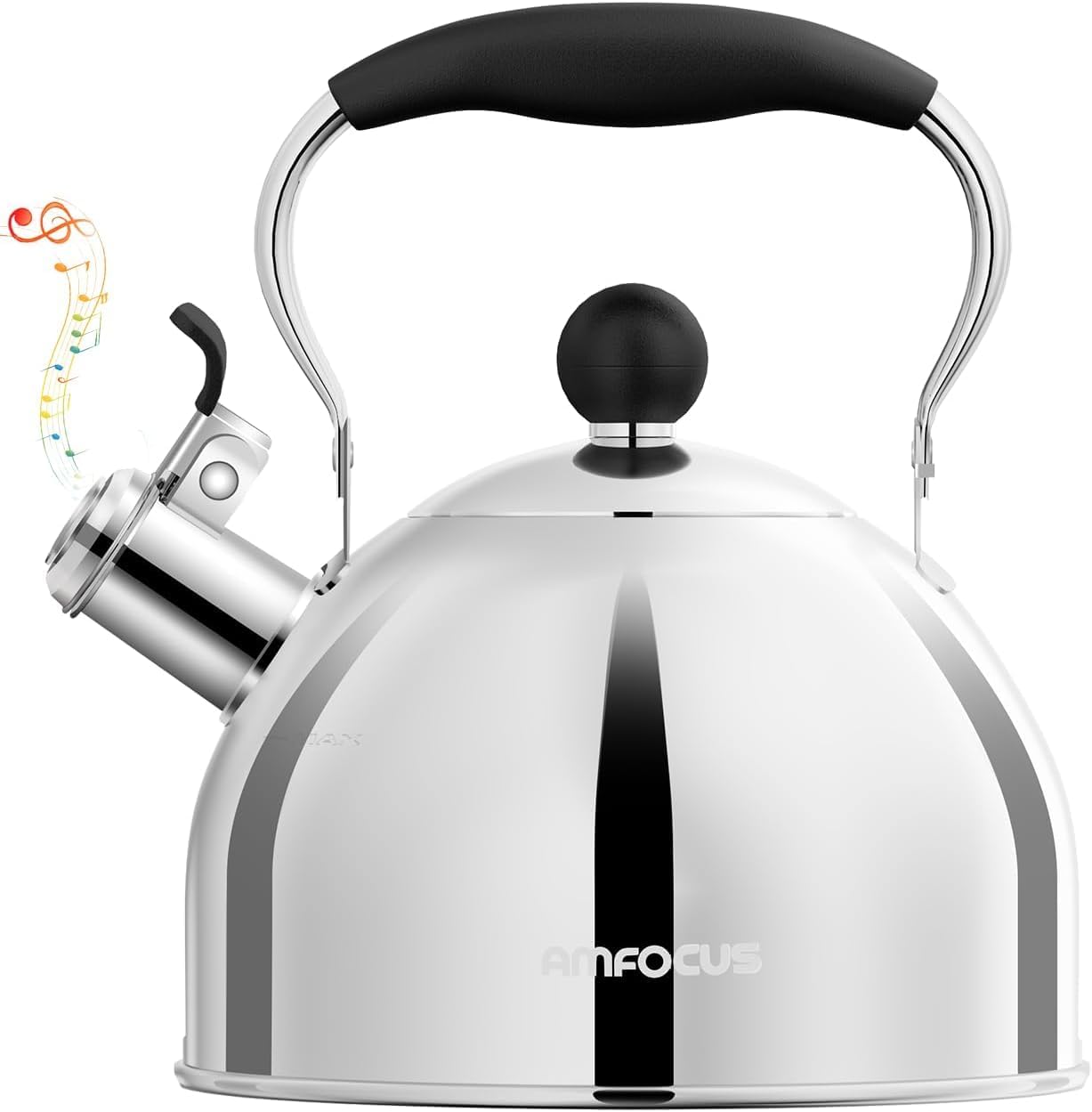 AMFOCUS 2 Quart Whistling Tea Kettle with Folding Handle