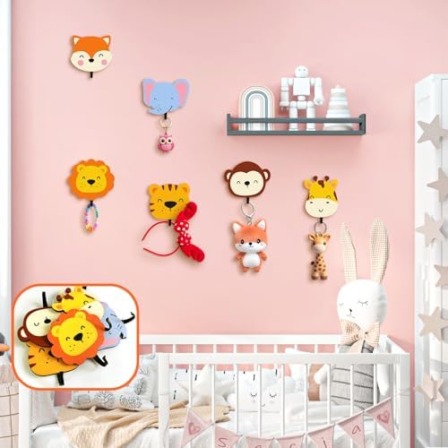 6Pcs Kids Safari Animal Coat Hooks for Wall