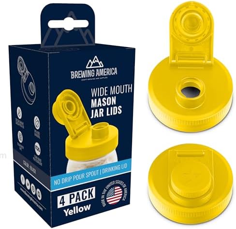 Mason Jar Lids Wide Mouth Plastic 4 Pack - Made in USA Yellow