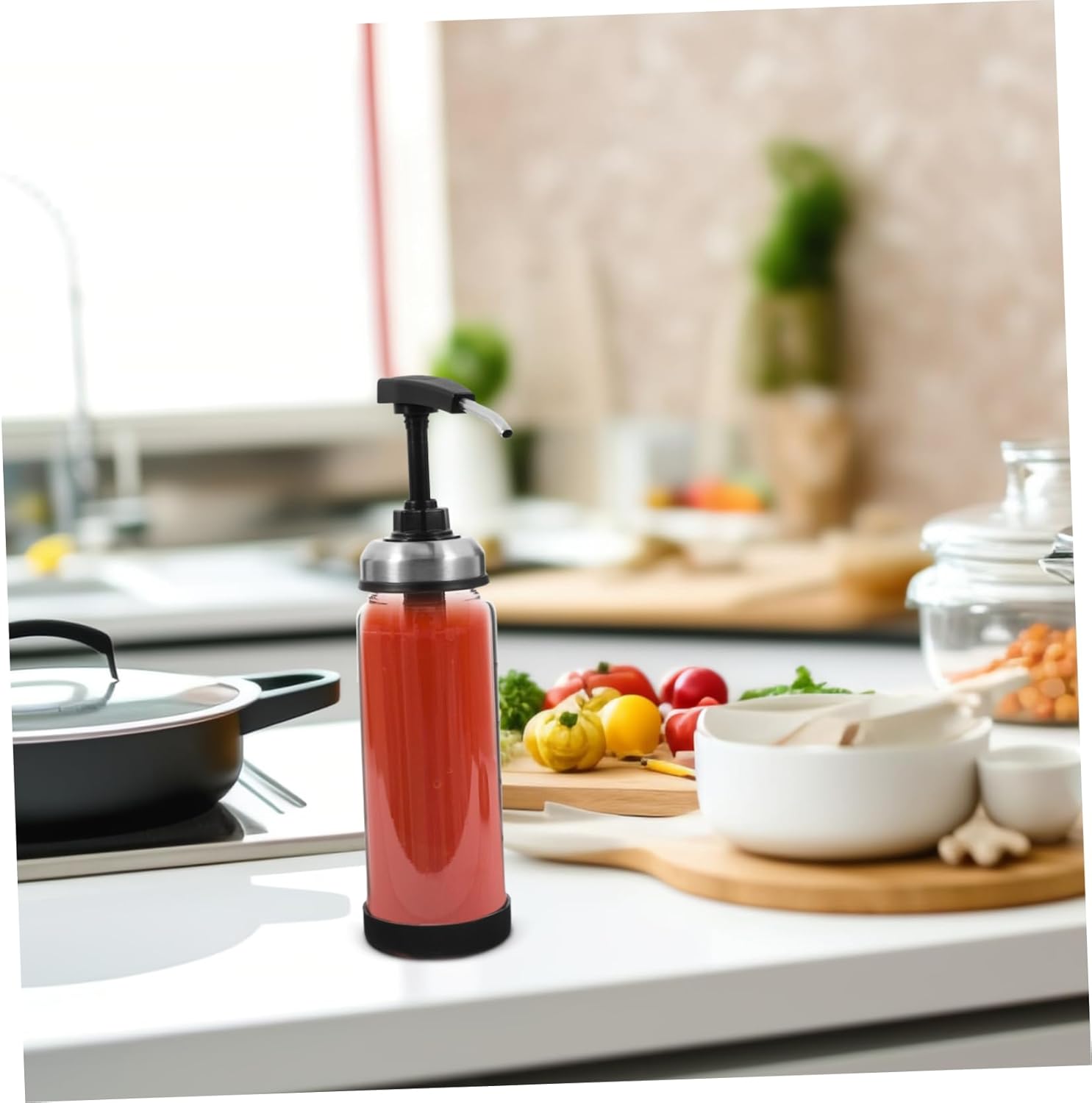 BRIGHTFUFU 500ml Glass and Steel Sauce Press Bottle
