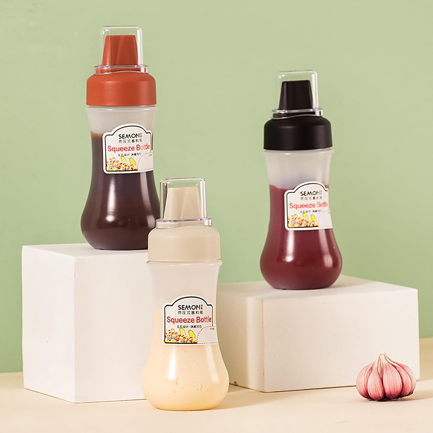 Wusteg 5 Hole Squeeze Bottles with Nozzles Gray