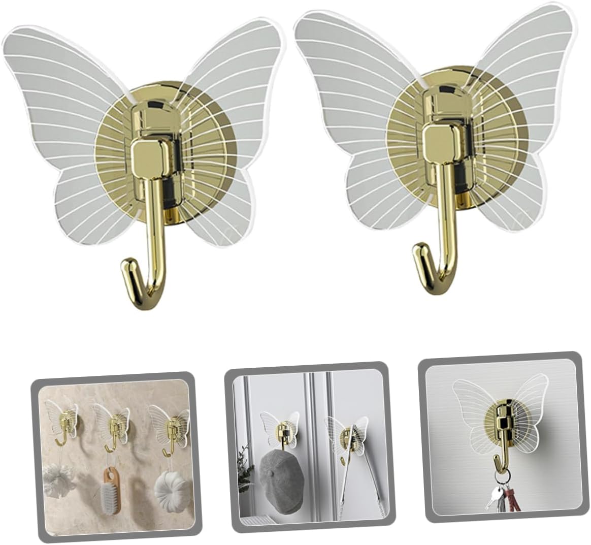 Holibanna 2Pcs Self Adhesive Butterfly Wall Hooks