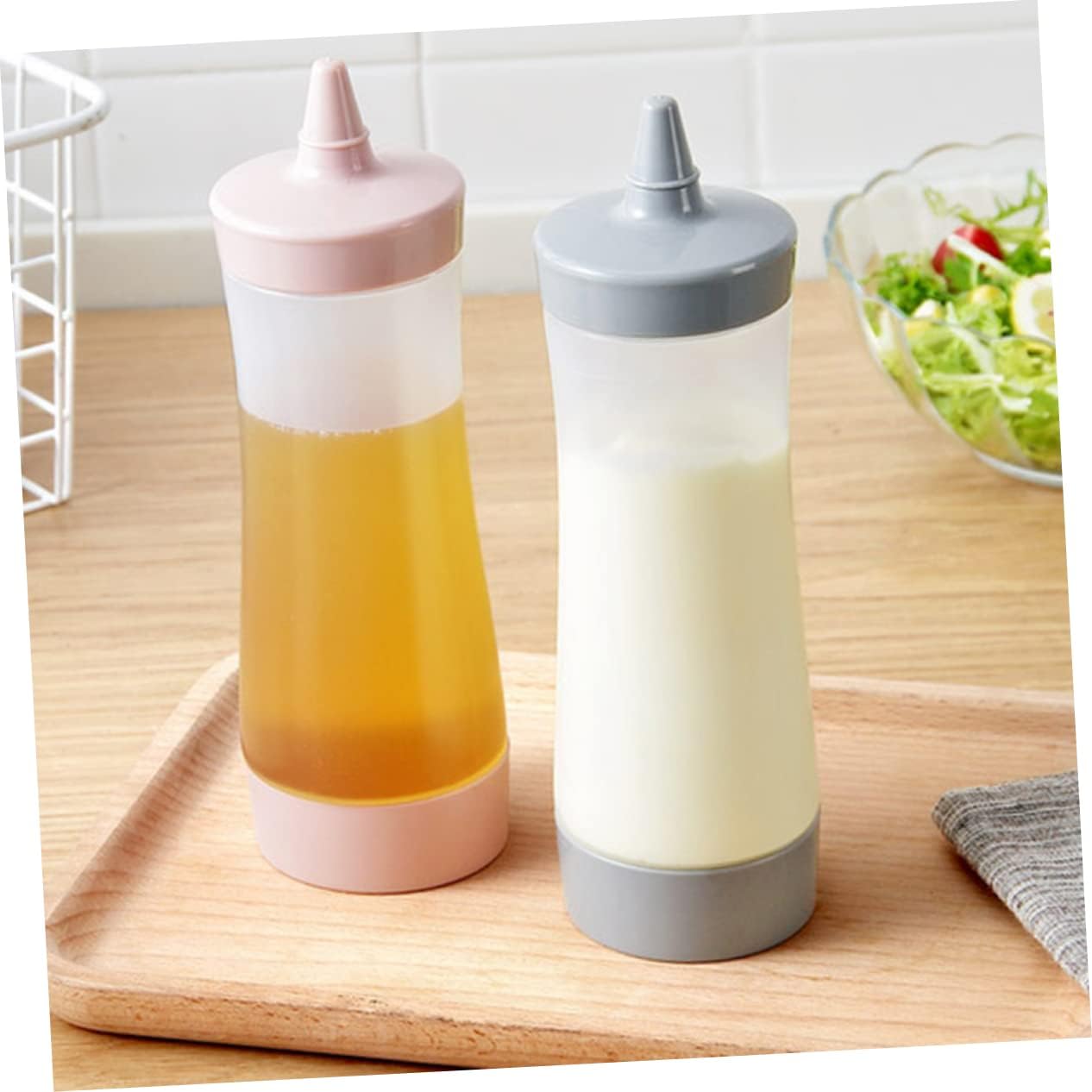 CIYODO 2 Pcs Reusable Condiment Squeeze Bottles Pink