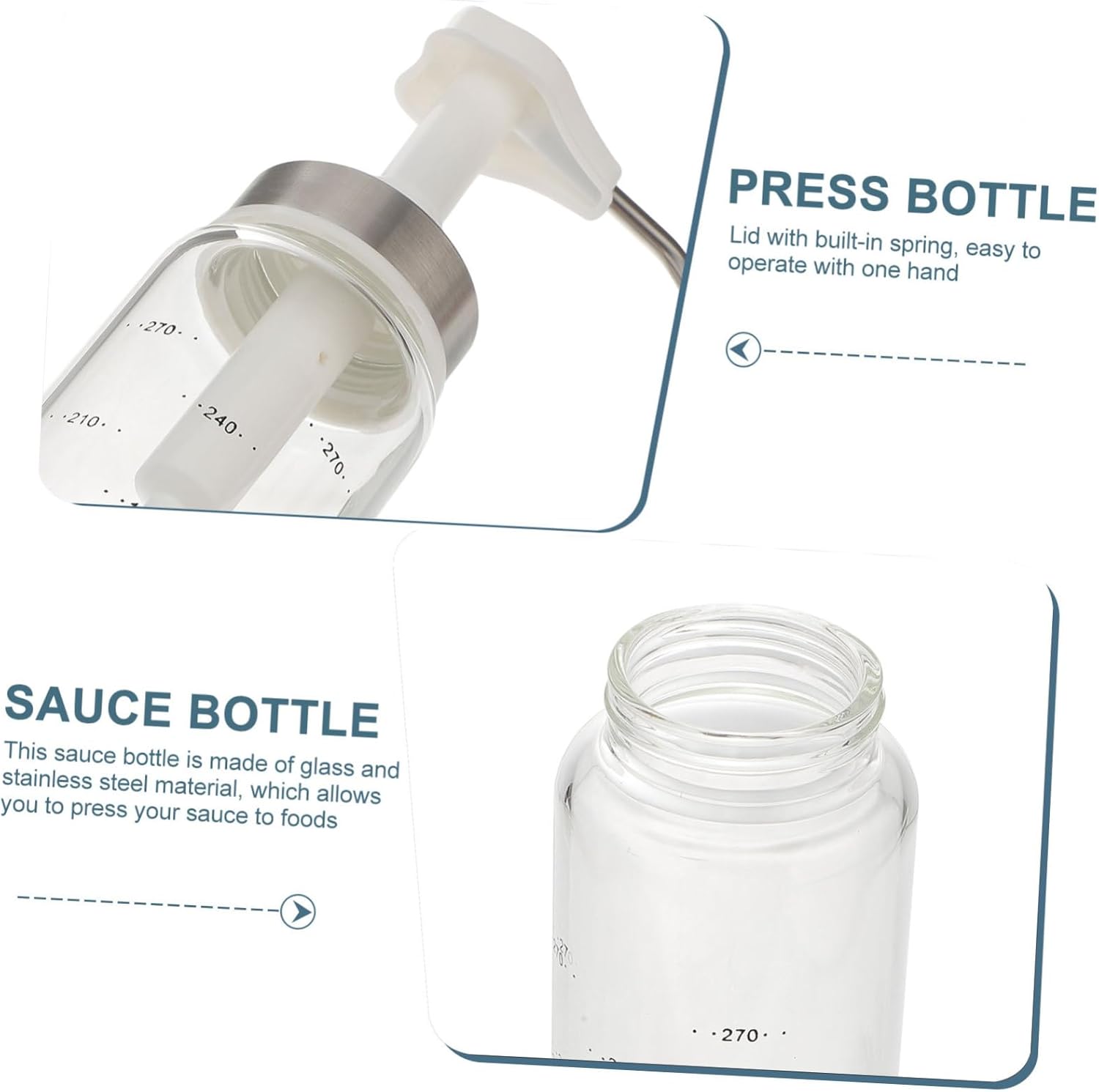 CIYODO 300ml Glass Sauce Press Bottle with Spring Lid