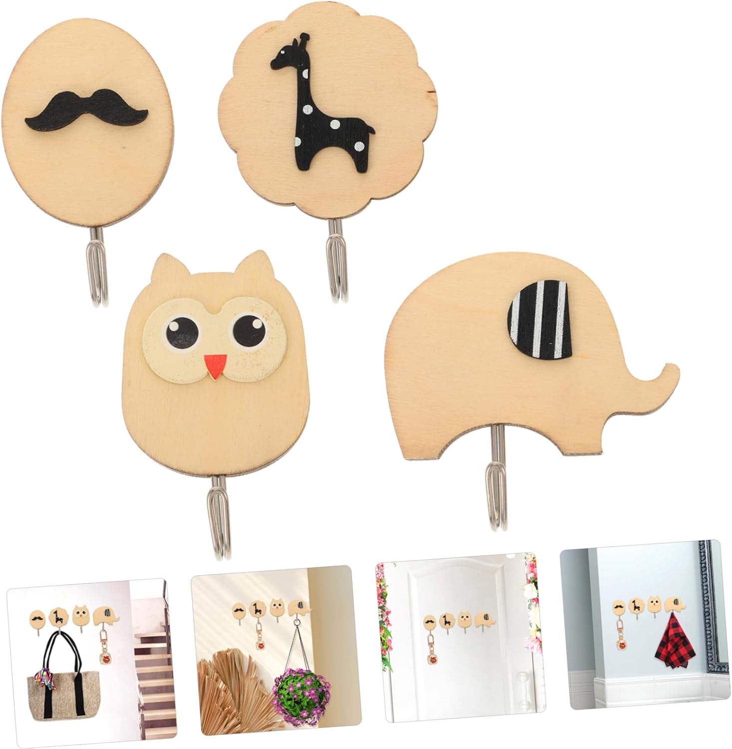 ORFOFE 4PCS Wall Hooks Adhesive Coat Hangers for Kids Bathroom Living Room