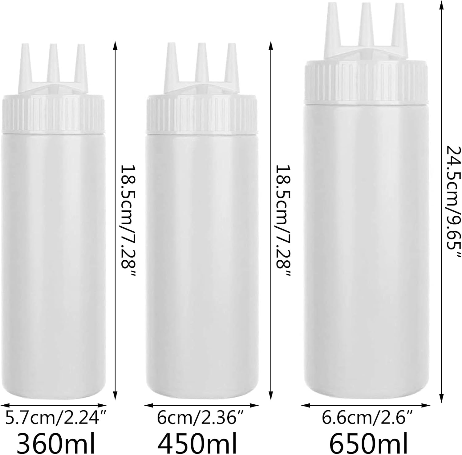 3-Head Squeeze Condiment Sauce Bottle with Cap for Kitchen