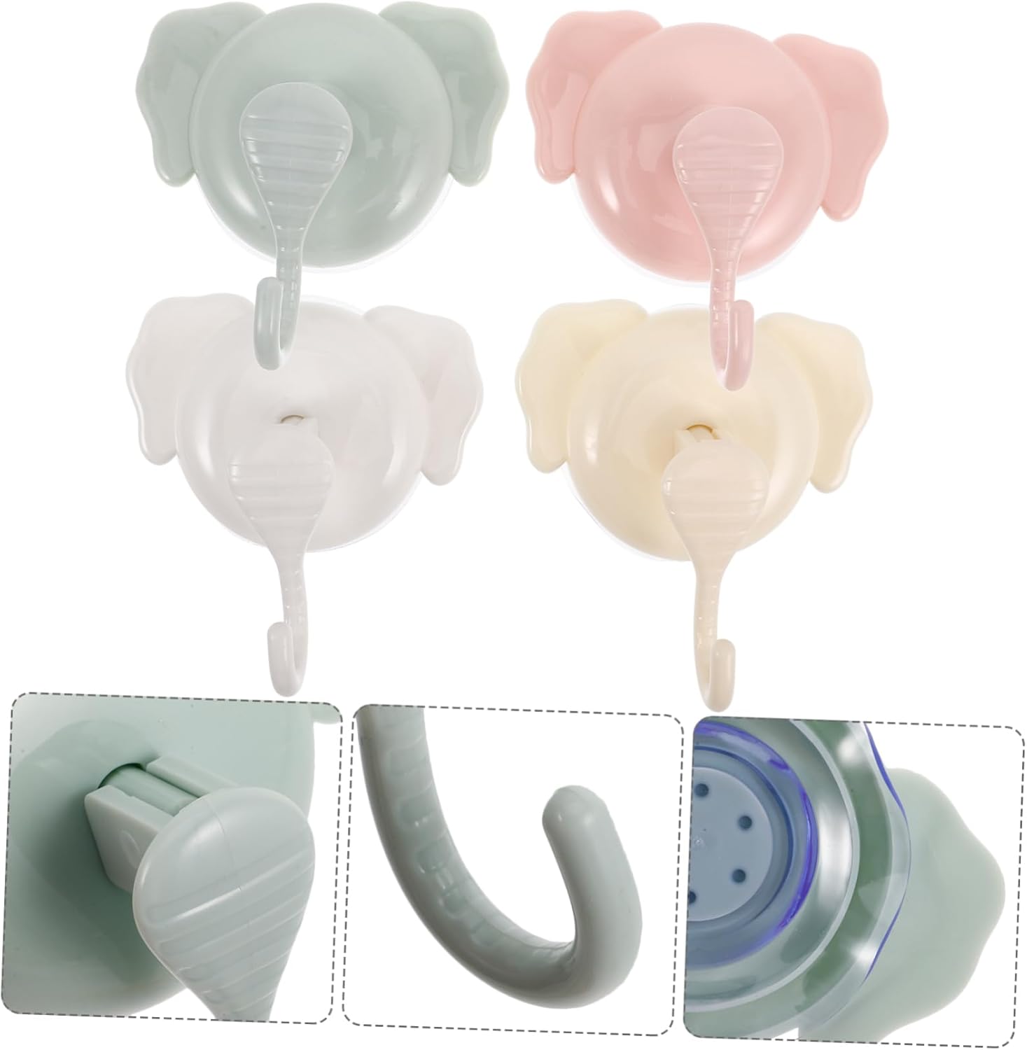 Cabilock Bathroom Suction Cup Hooks 4pcs Elephant Design No Drill