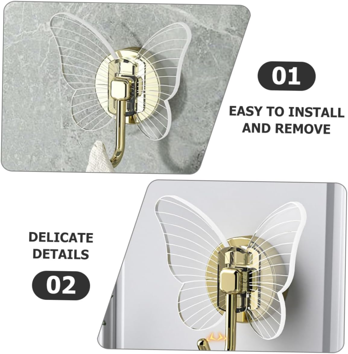Holibanna 2Pcs Self Adhesive Butterfly Wall Hooks