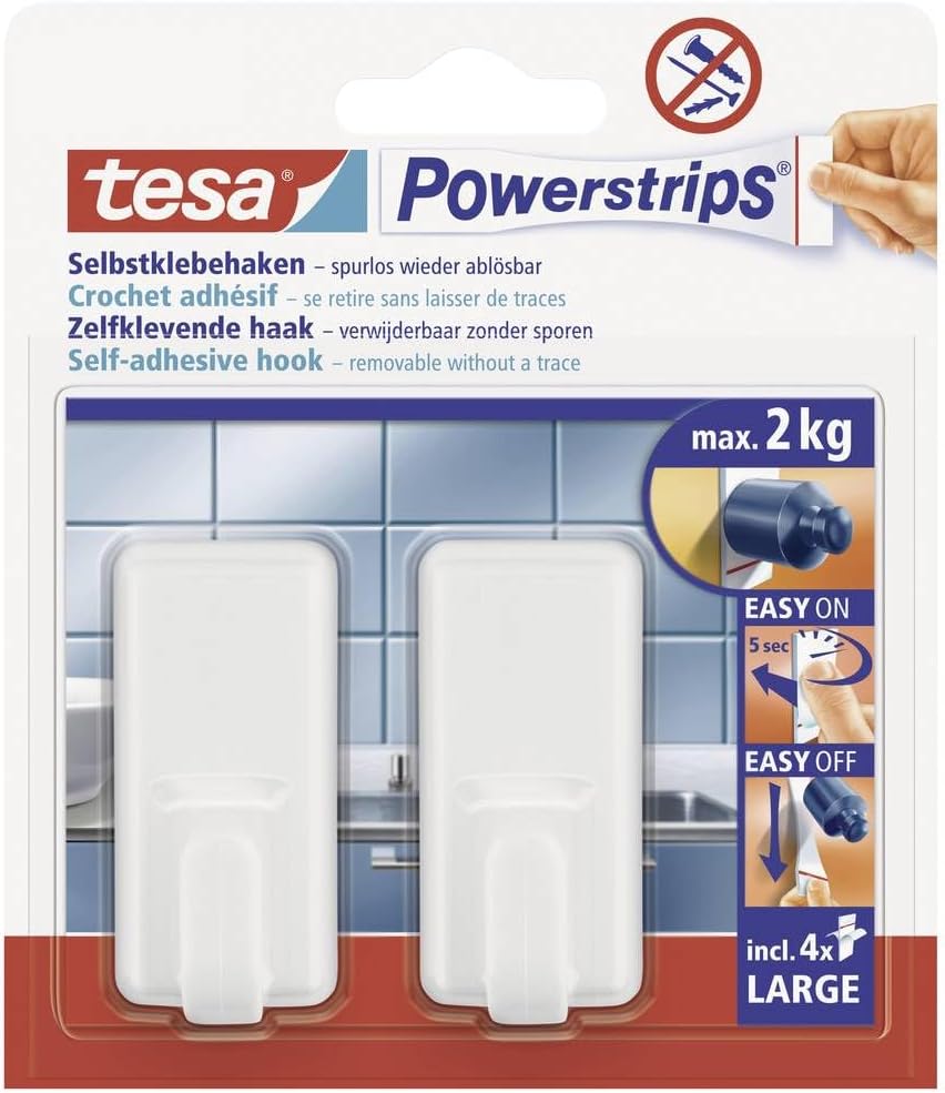 tesa Powerstrips Hooks Large Classic Wall Mount