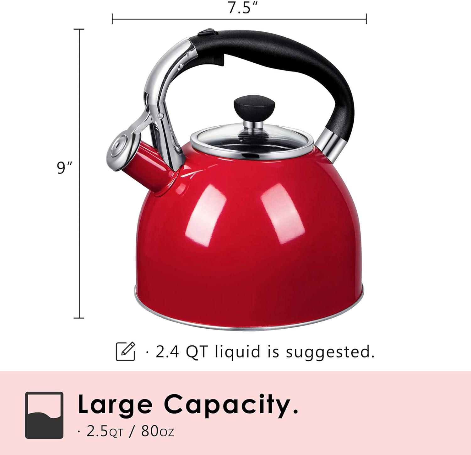 Rorence 25 Qt Tea Kettle with Glass Lid and Whistle