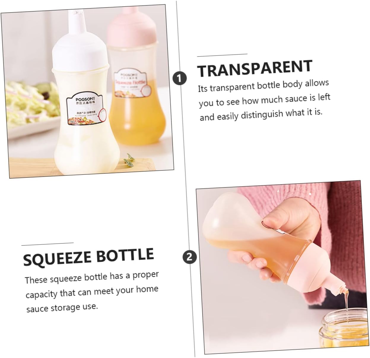 Cabilock 2Pcs 350ml Sauce Squeeze Bottles for Ketchup and BBQ