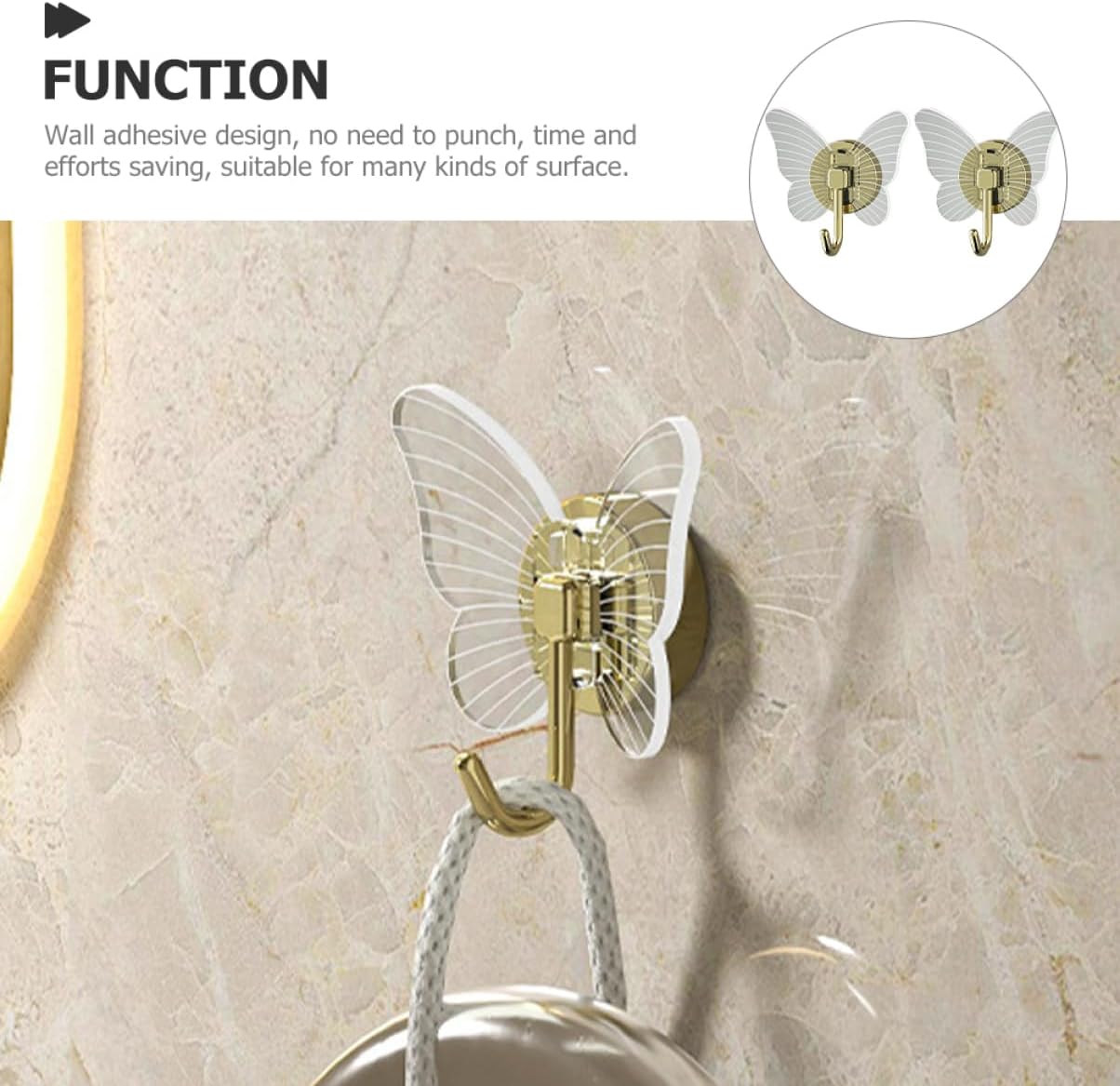 GLEAVI 2Pcs Butterfly Adhesive Wall Hooks Key Hangers for Home Storage