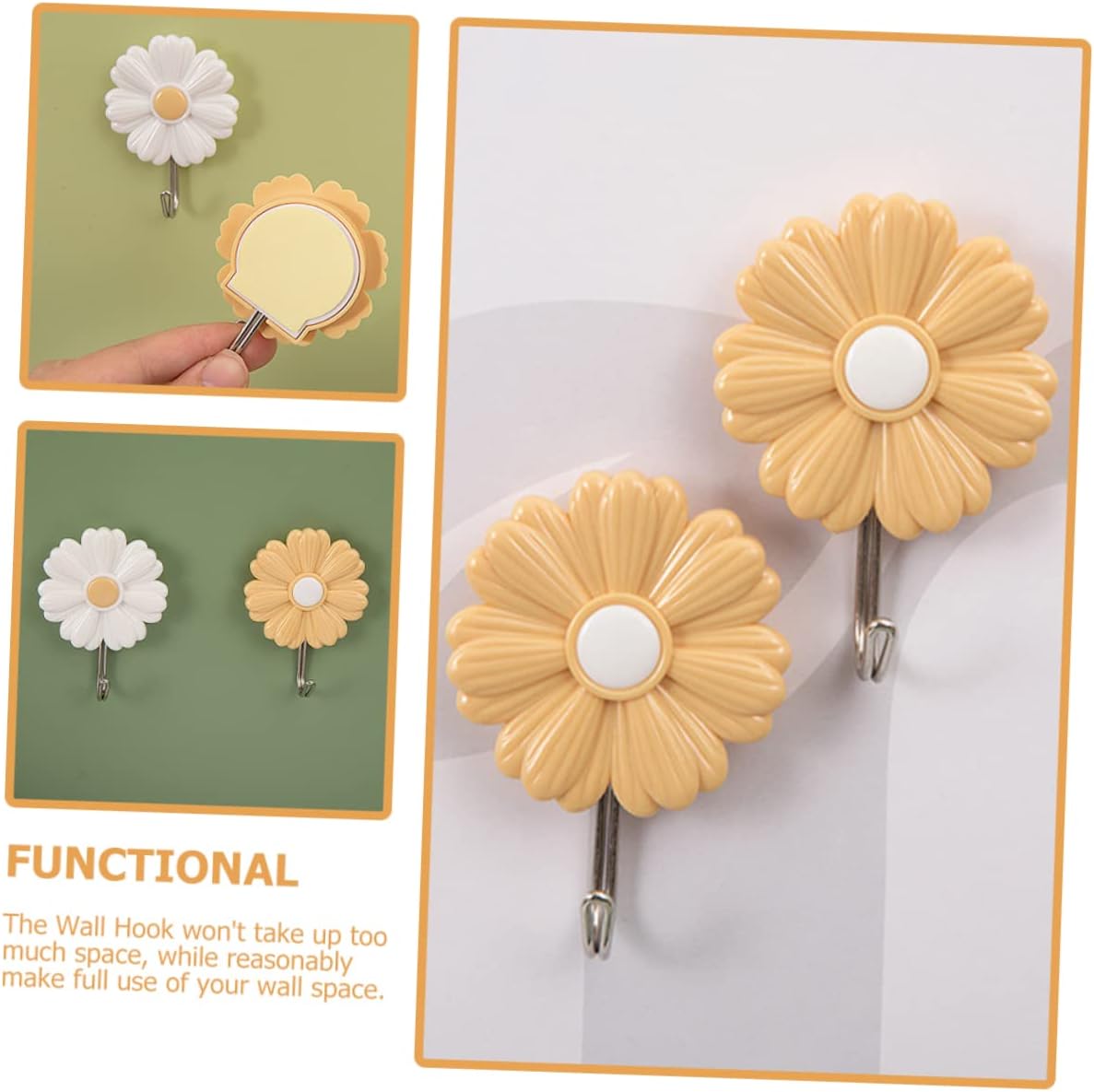 DOITOOL 4pcs Daisy Adhesive Wall Hooks