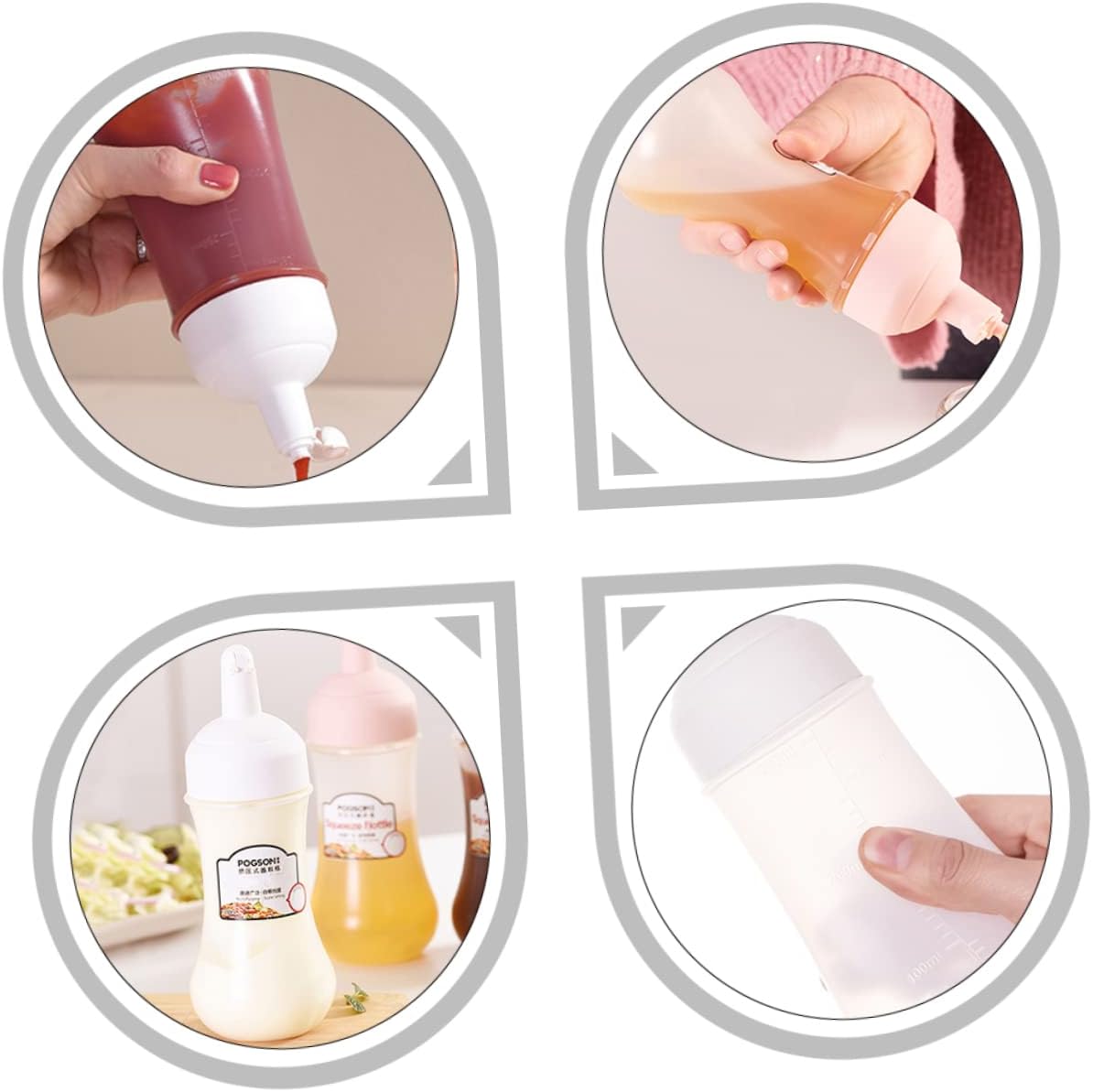 HOLIDYOYO 2Pcs 350ml Condiment Squeeze Bottles with Measurement