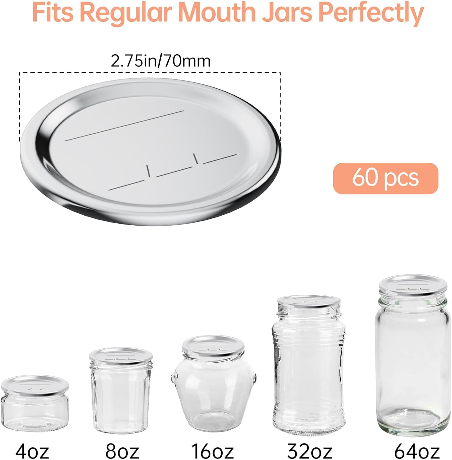 60 PCS Regular Mouth Mason Jar Lids for Vacuum Sealing 1