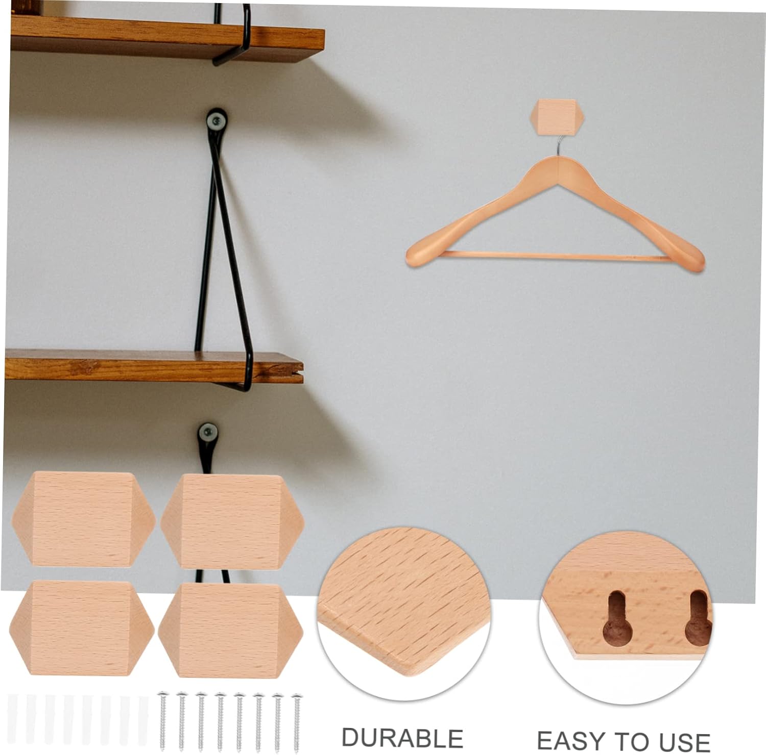 1 Set Multi Functional Wooden Wall Hooks for Coats Hats Bags 1