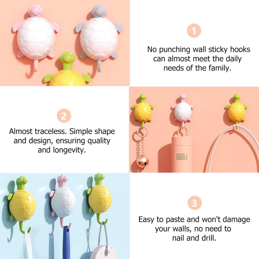 Hemoton 3pcs Cartoon Turtle Wall Hooks for Kids Clothing and Towels