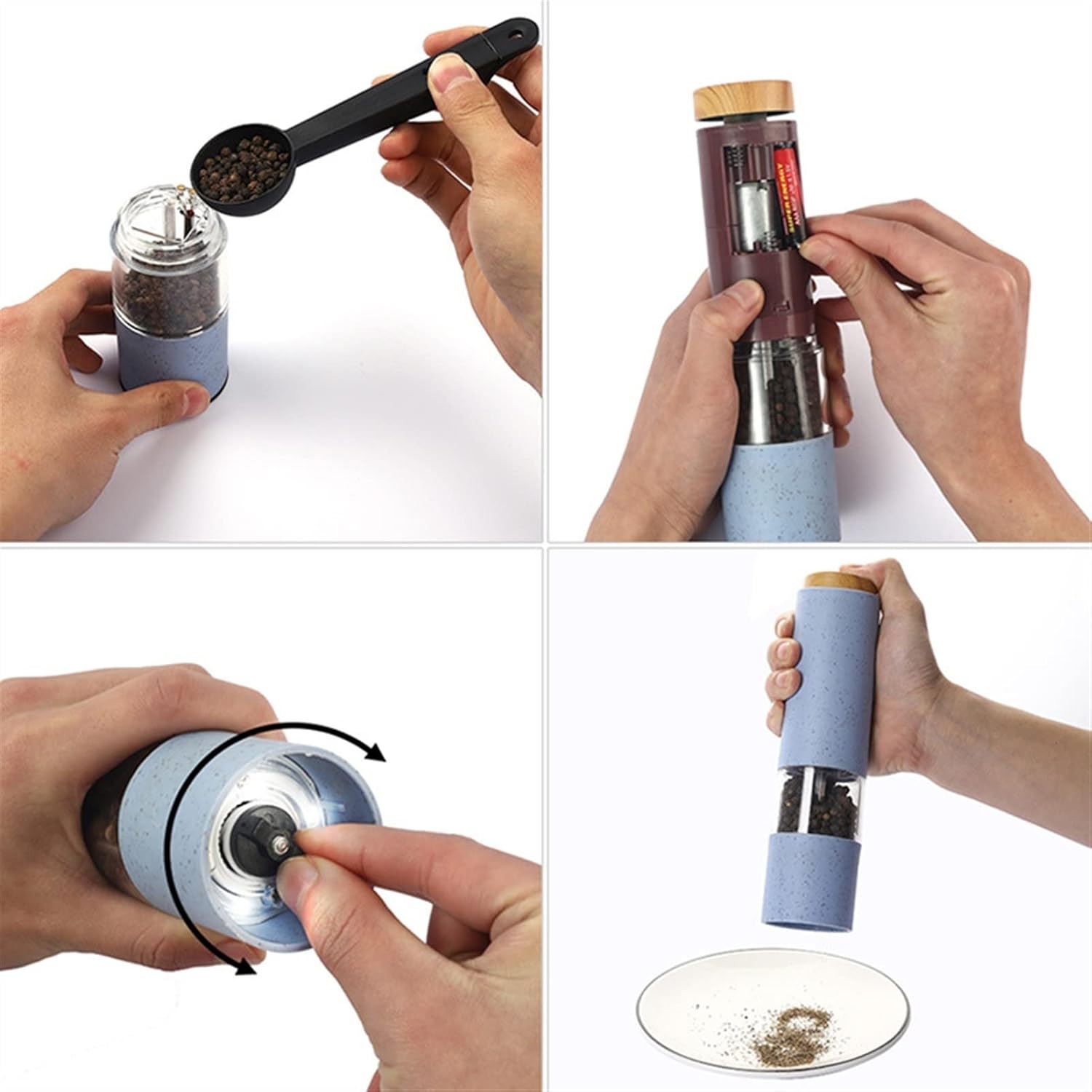 AttreX Spice Grinder Set with Holder and Adjustable Coarseness