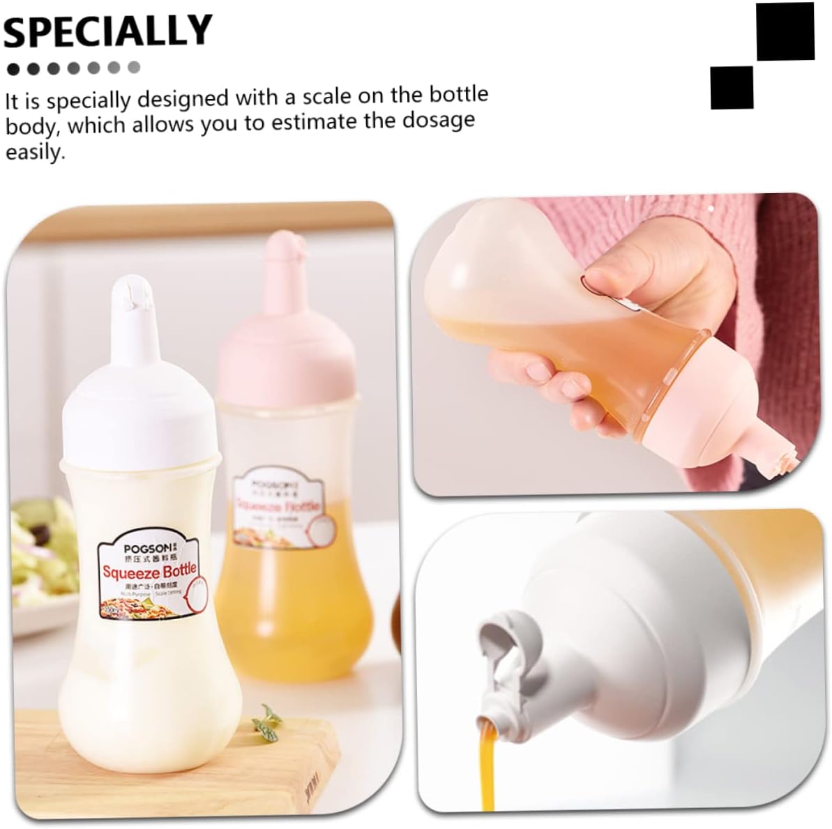 CIYODO 350ml Squeeze Condiment Bottle Set with Scale